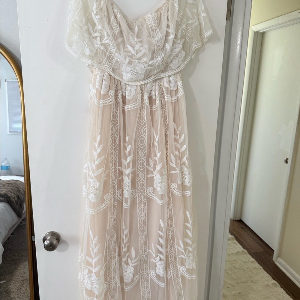 Baltic Born Cream Maxi Dress with White Embroidery